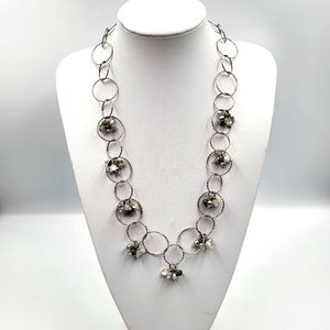 Circular Silver Necklace with Grey and Black Beaded Clusters